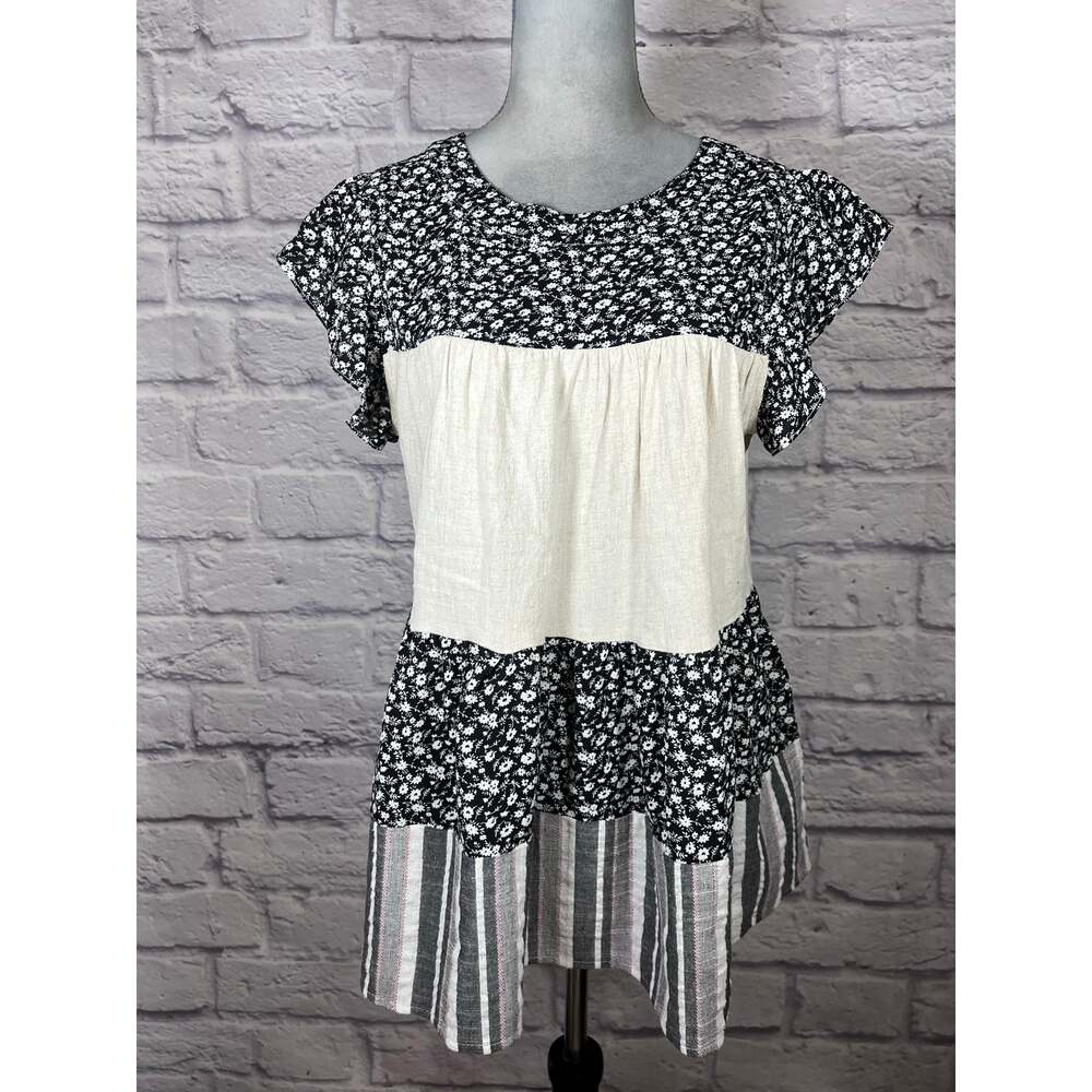 Entro Cottagecore Patchwork Ruffle Babydoll Blouse - Picture 2 of 10